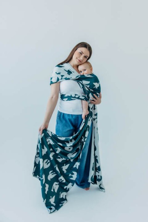 Żakardowa chusta do noszenia dzieci, 100% wiskoza bambusowa - BIRDY - SKYWARD - rozmiar S