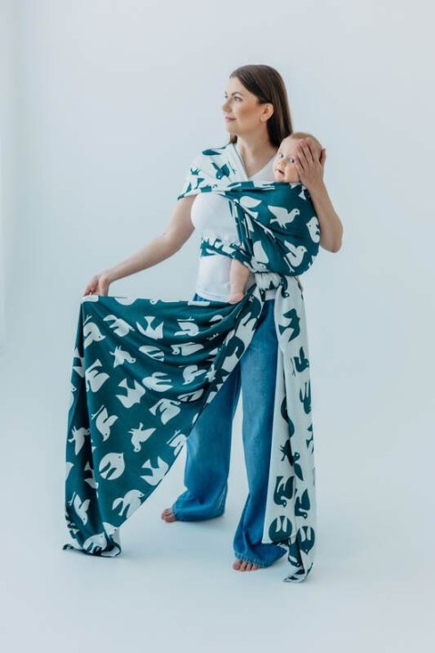 Żakardowa chusta do noszenia dzieci, 100% wiskoza bambusowa - BIRDY - SKYWARD - rozmiar S