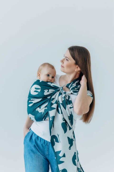 Żakardowa chusta kółkowa do noszenia dzieci, 100% wiskoza bambusowa, ramię bez zakładek - BIRDY - SKYWARD - standard 1.8m