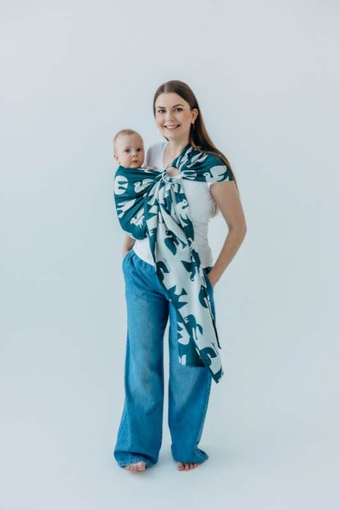 Żakardowa chusta kółkowa do noszenia dzieci, 100% wiskoza bambusowa, ramię bez zakładek - BIRDY - SKYWARD - standard 1.8m