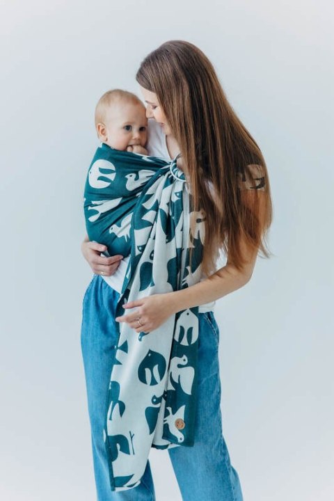 Żakardowa chusta kółkowa do noszenia dzieci, 100% wiskoza bambusowa, ramię bez zakładek - BIRDY - SKYWARD - standard 1.8m