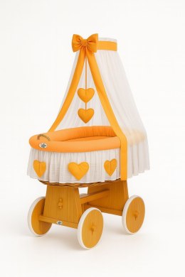 My Sweet Baby Wiklinowy kosz Mojżesza z baldachimem Amelia - naturalny + brzoskwiniowa pościel