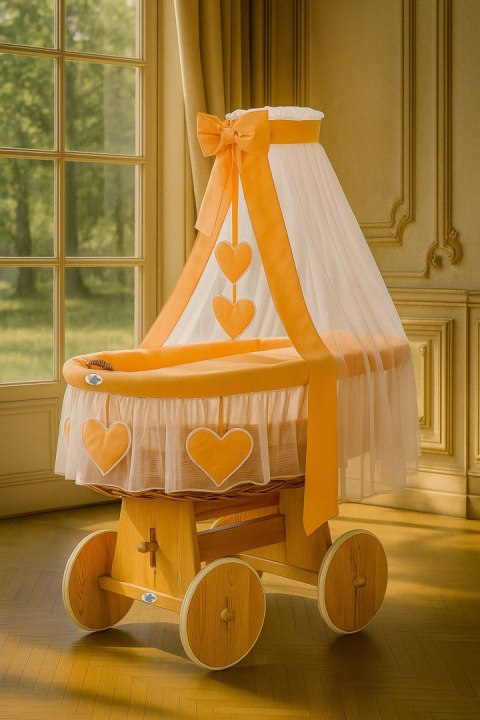 My Sweet Baby Wiklinowy kosz Mojżesza z baldachimem Amelia - naturalny + brzoskwiniowa pościel