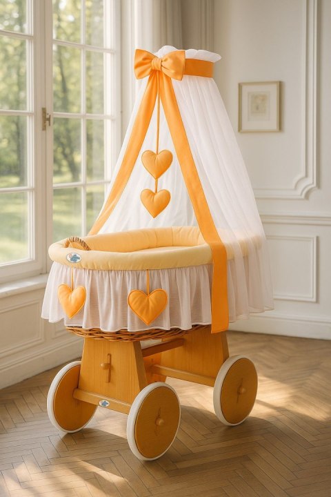 My Sweet Baby Wiklinowy kosz Mojżesza z baldachimem Amelia - naturalny + brzoskwiniowa pościel