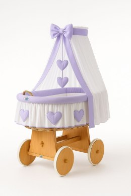 My Sweet Baby Wiklinowy kosz Mojżesza z baldachimem Amelia - naturalny + fioletowa pościel
