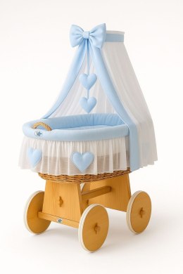 My Sweet Baby Wiklinowy kosz Mojżesza z baldachimem Amelia - naturalny + niebieska pościel
