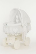 My Sweet Baby Wiklinowy kosz Mojżesza ze składaną budką Amelia - biały + biała pościel