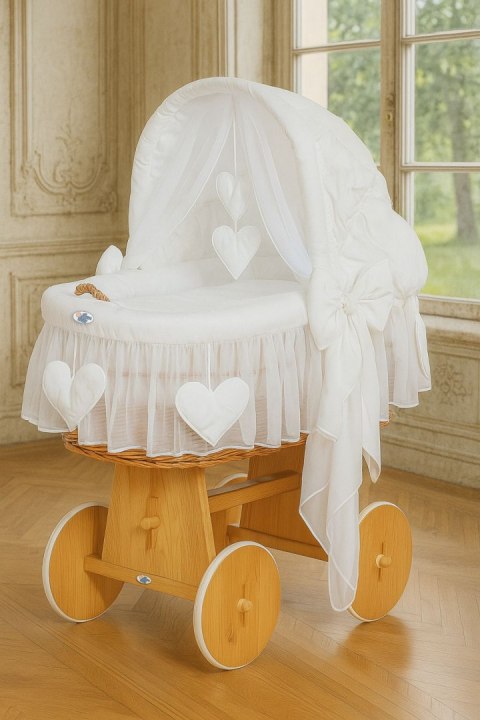 My Sweet Baby Wiklinowy kosz Mojżesza ze składaną budką Amelia - naturalny + biała pościel