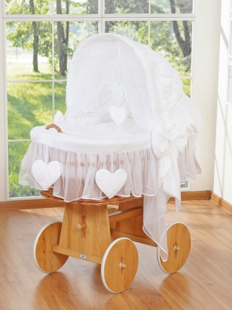 My Sweet Baby Wiklinowy kosz Mojżesza ze składaną budką Amelia - naturalny + biała pościel
