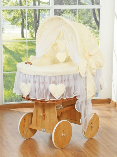My Sweet Baby Wiklinowy kosz Mojżesza ze składaną budką Amelia - naturalny + kremowa pościel