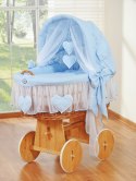 My Sweet Baby Wiklinowy kosz Mojżesza ze składaną budką Amelia - naturalny + niebieska pościel