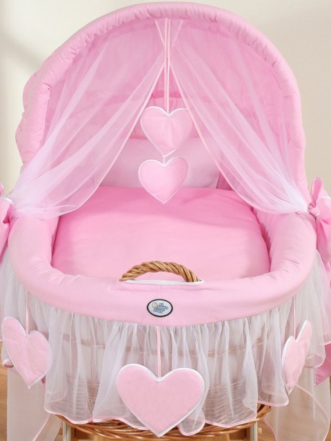 My Sweet Baby Wiklinowy kosz Mojżesza ze składaną budką Amelia - naturalny + różowa pościel