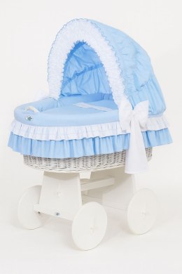 My Sweet Baby Wiklinowy kosz Mojżesza ze składaną budką Bellamy - biały + niebieska pościel