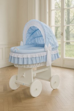 My Sweet Baby Wiklinowy kosz Mojżesza ze składaną budką Bellamy - biały + niebieska pościel