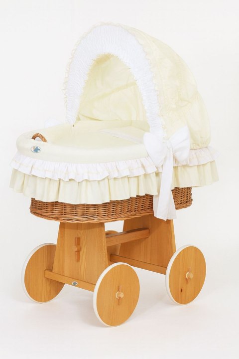 My Sweet Baby Wiklinowy kosz Mojżesza ze składaną budką Bellamy - naturalny + kremowa pościel