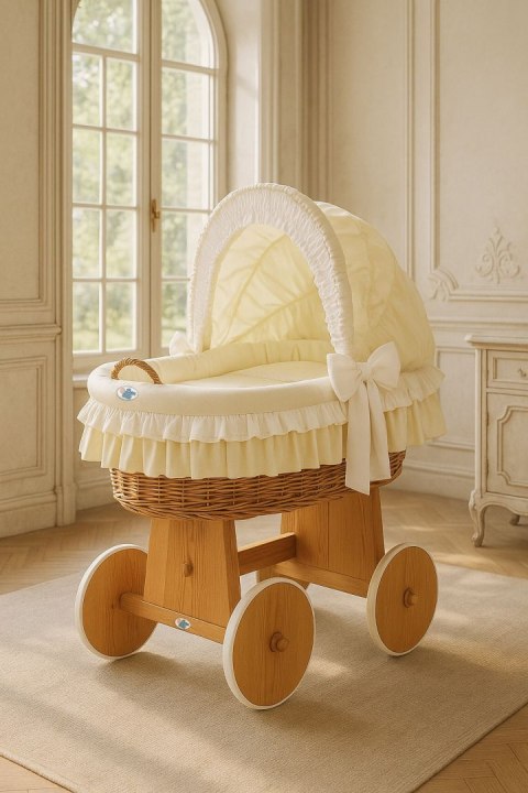 My Sweet Baby Wiklinowy kosz Mojżesza ze składaną budką Bellamy - naturalny + kremowa pościel