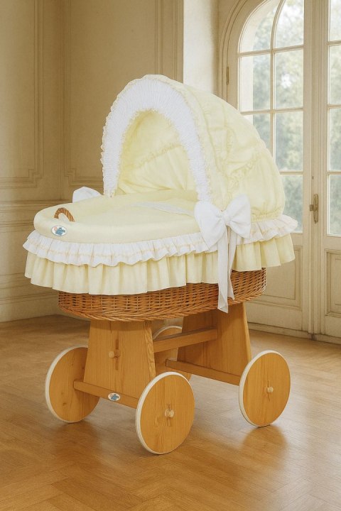 My Sweet Baby Wiklinowy kosz Mojżesza ze składaną budką Bellamy - naturalny + kremowa pościel