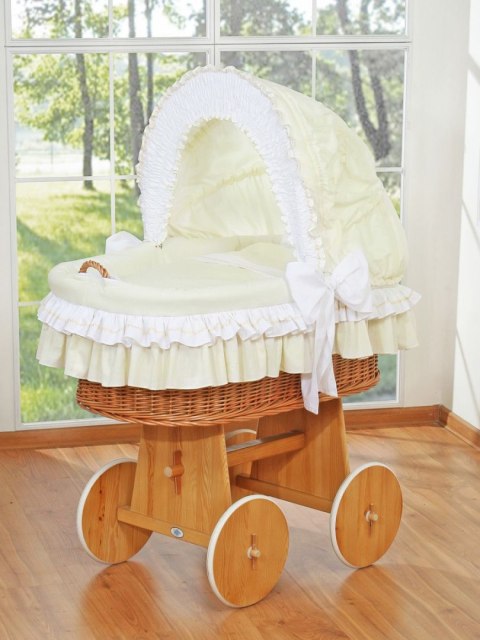 My Sweet Baby Wiklinowy kosz Mojżesza ze składaną budką Bellamy - naturalny + kremowa pościel