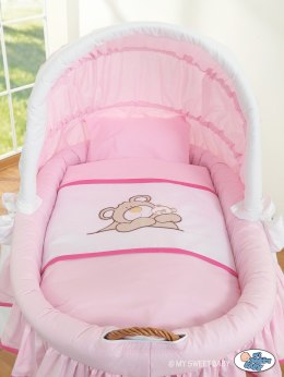 My Sweet Baby Kosz Mojżesza z budą- Miś Barnaba naturalny + różowo-biała pościel z haftem