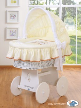 My Sweet Baby Kosz Mojżesza z budką- Miś Barnaba biały + kremowo-biała pościel z haftem