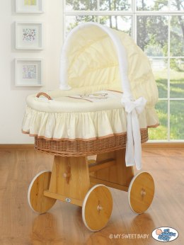 My Sweet Baby Kosz Mojżesza z budką- Miś Barnaba naturalny + kremowo-biała pościel z haftem