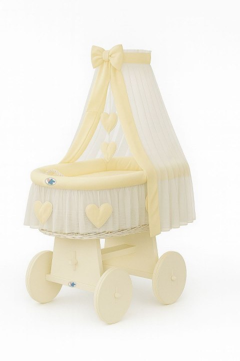 My Sweet Baby Wiklinowy kosz Mojżesza z baldachimem Amelia - biały + kremowa pościel