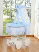 My Sweet Baby Wiklinowy kosz Mojżesza z baldachimem Amelia - biały + niebieska pościel