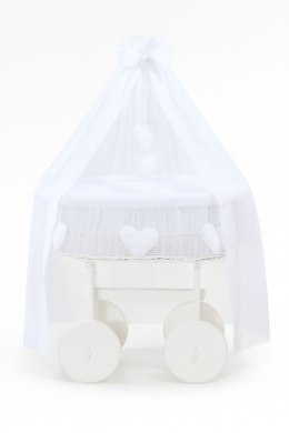 My Sweet Baby Wiklinowy kosz Mojżesza z baldachimem Deluxe Amelia - biały + biała pościel
