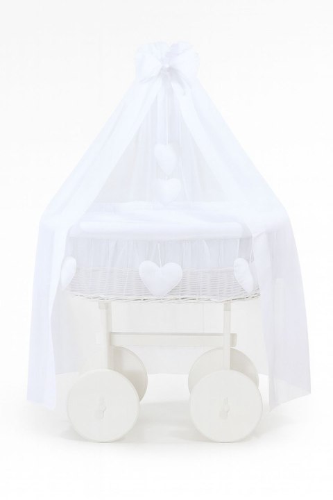 My Sweet Baby Wiklinowy kosz Mojżesza z baldachimem Deluxe Amelia - biały + biała pościel