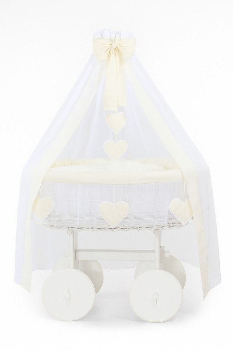 My Sweet Baby Wiklinowy kosz Mojżesza z baldachimem Deluxe Amelia - biały + kremowa pościel