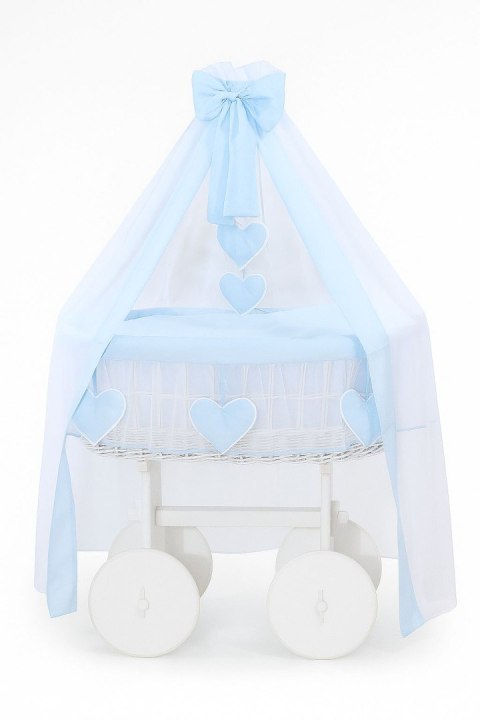 My Sweet Baby Wiklinowy kosz Mojżesza z baldachimem Deluxe Amelia - biały + niebieska pościel
