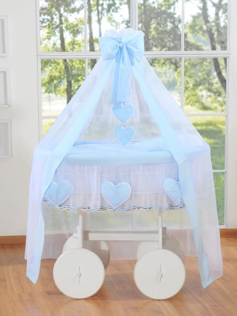 My Sweet Baby Wiklinowy kosz Mojżesza z baldachimem Deluxe Amelia - biały + niebieska pościel