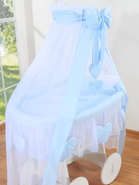 My Sweet Baby Wiklinowy kosz Mojżesza z baldachimem Deluxe Amelia - biały + niebieska pościel