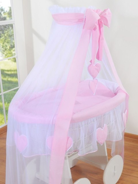 My Sweet Baby Wiklinowy kosz Mojżesza z baldachimem Deluxe Amelia - biały + różowa pościel