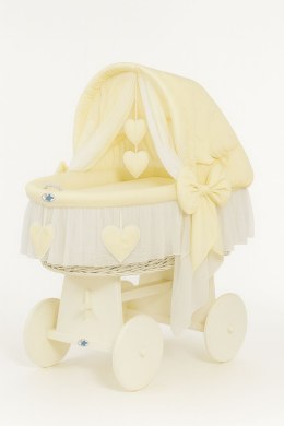 My Sweet Baby Wiklinowy kosz Mojżesza ze składaną budką Amelia - biały + kremowa pościel