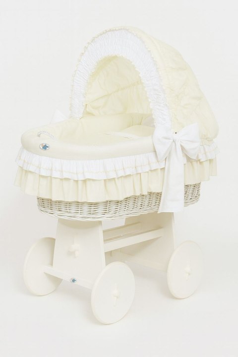 My Sweet Baby Wiklinowy kosz Mojżesza ze składaną budką Bellamy - biały + kremowa pościel
