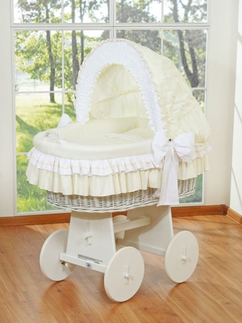 My Sweet Baby Wiklinowy kosz Mojżesza ze składaną budką Bellamy - biały + kremowa pościel