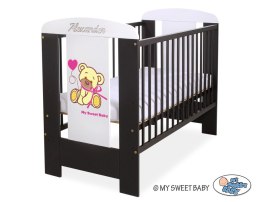 My Sweet Baby Drewniane łóżeczko dla niemowląt 120x60cm Miś z kokardką różowo-brązowe