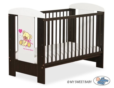 My Sweet Baby Drewniane łóżeczko dla niemowląt 120x60cm Miś z kokardką różowo-brązowe