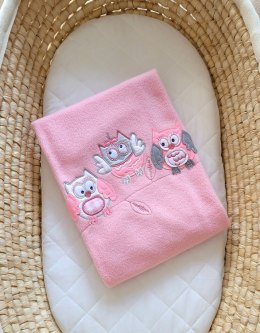 My Sweet Baby Kocyk polarowy dla niemowląt - Sowy Bigi Zibi & Adele- jasnoróżowy
