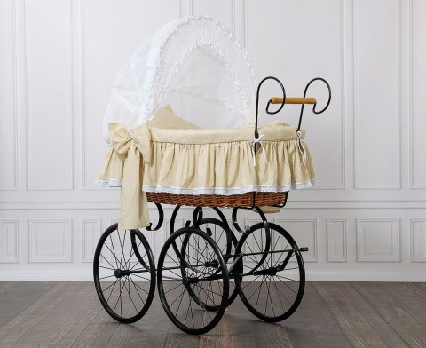 My Sweet Baby Luxury Wiklinowy kosz Mojżesza Retro ze składaną budką Christine - naturalny + beżowa pościel z koronką